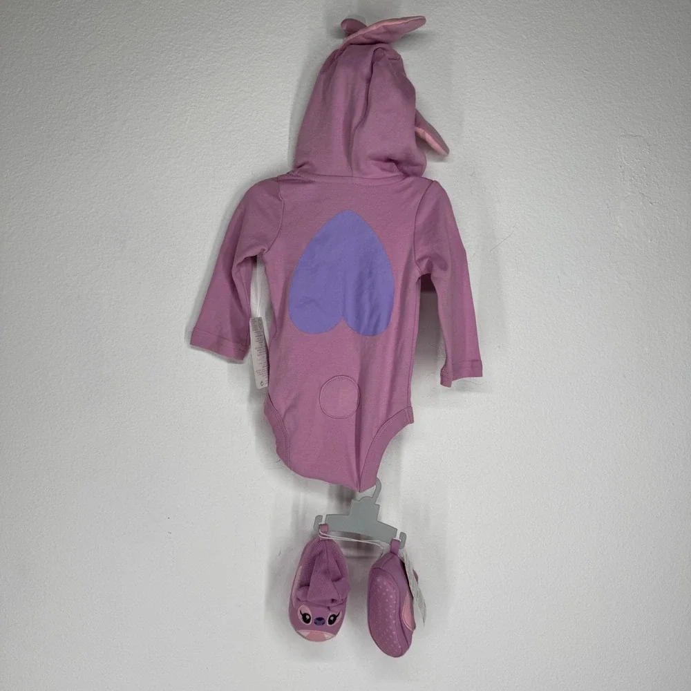 Disney Baby Angel Lilo & Stitch Hooded Bodysuit and Booties Set NEW Pink 6-9M